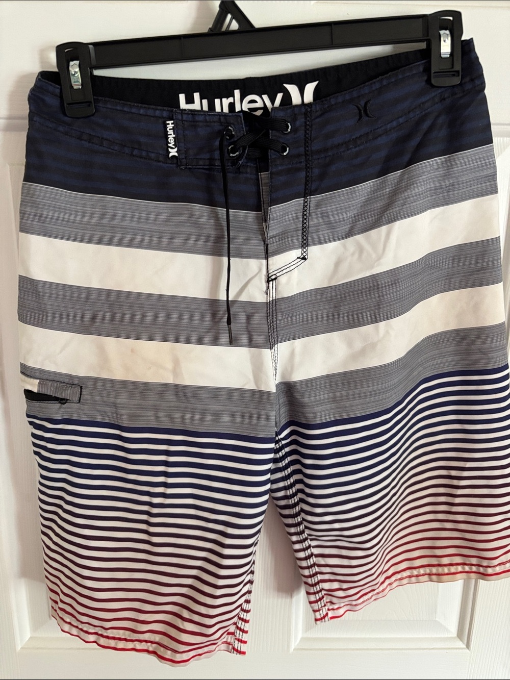 Hurley Men's Navy, Gray & Red Gradient Stripe Boardshorts